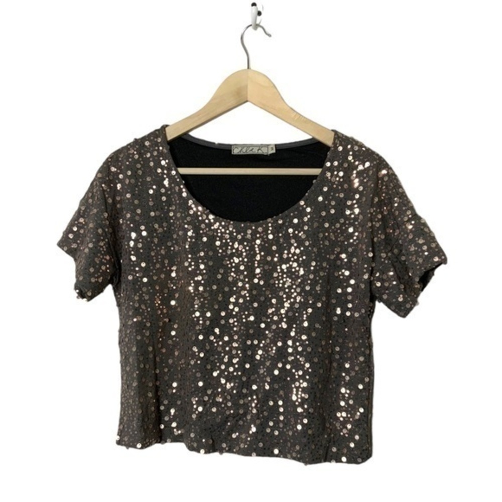Chloe K sequin crop top short sleeve Medium wedding prom